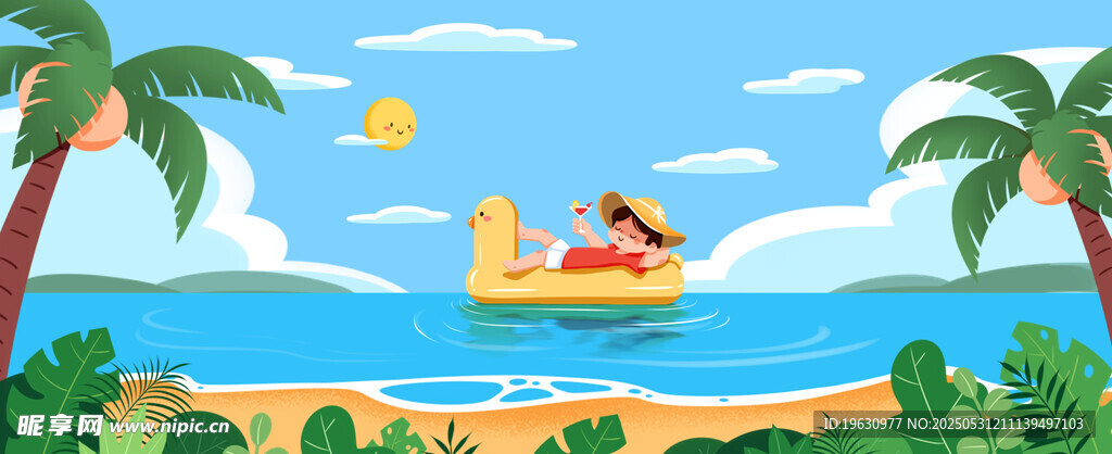 夏日海边惬意漂浮时光
