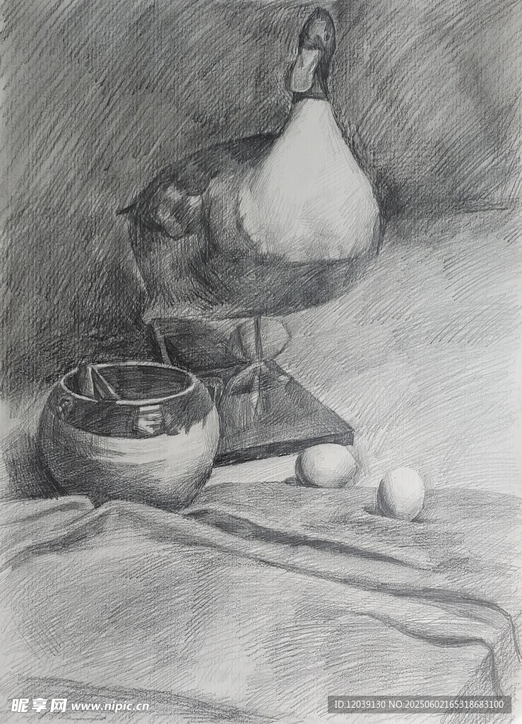 静物素描鸭与罐子组合