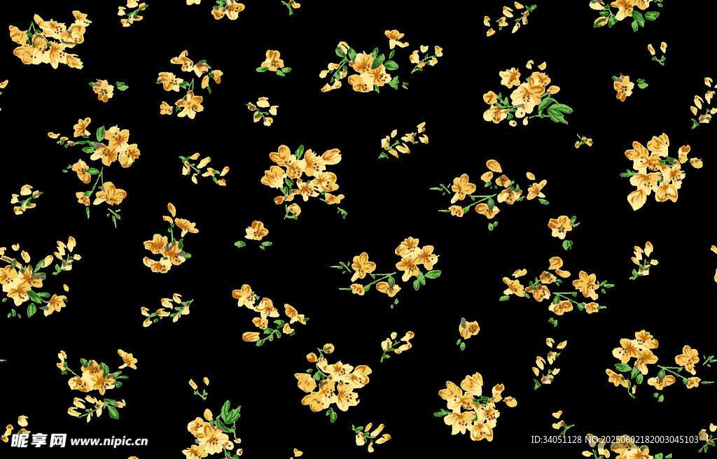 黑色底黄色花卉图案