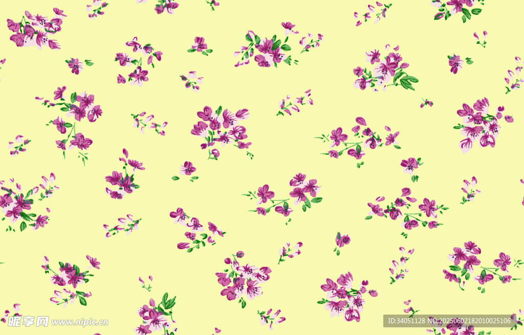 淡黄花底紫色小花图案