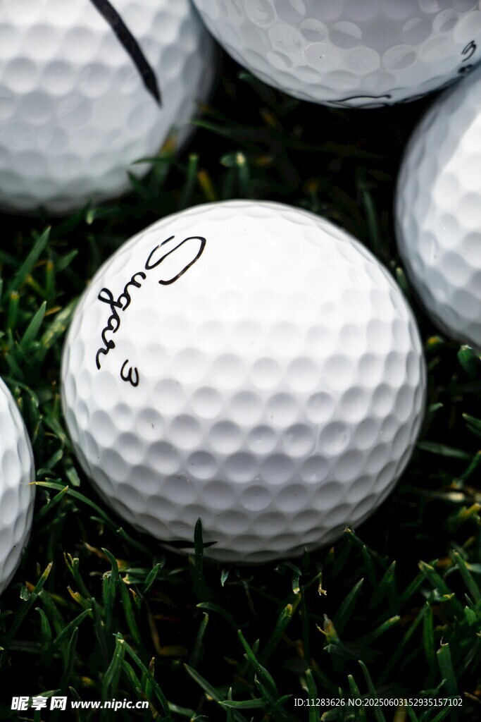 草地上的签名高尔夫球
