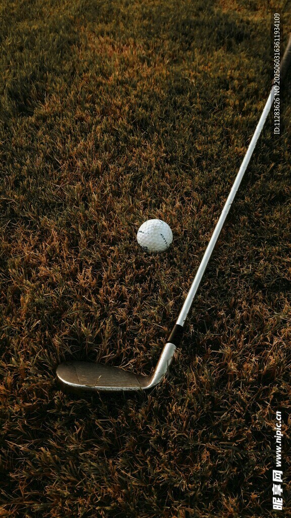 高尔夫球与球杆特写