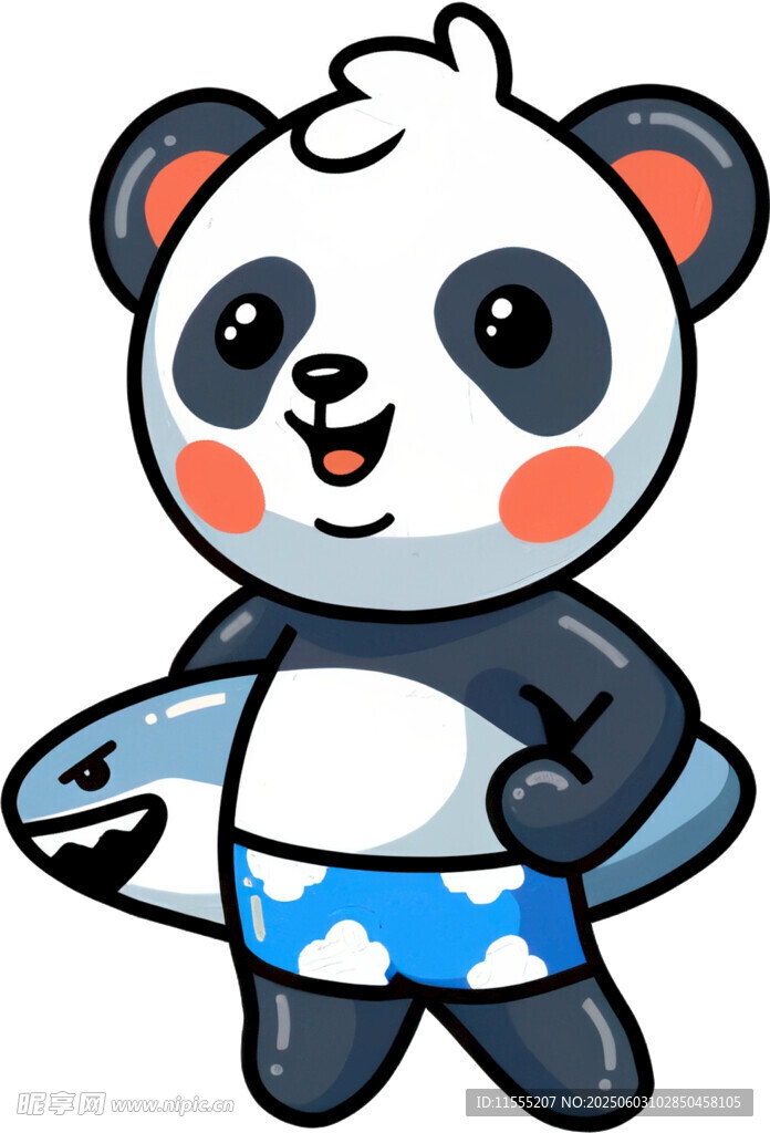 穿泳裤拿冲浪板的熊猫