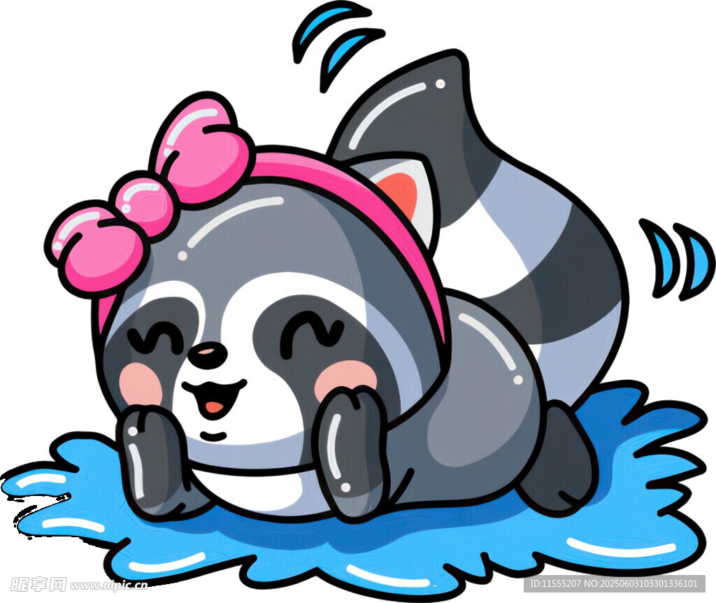 戴蝴蝶结浣熊玩水