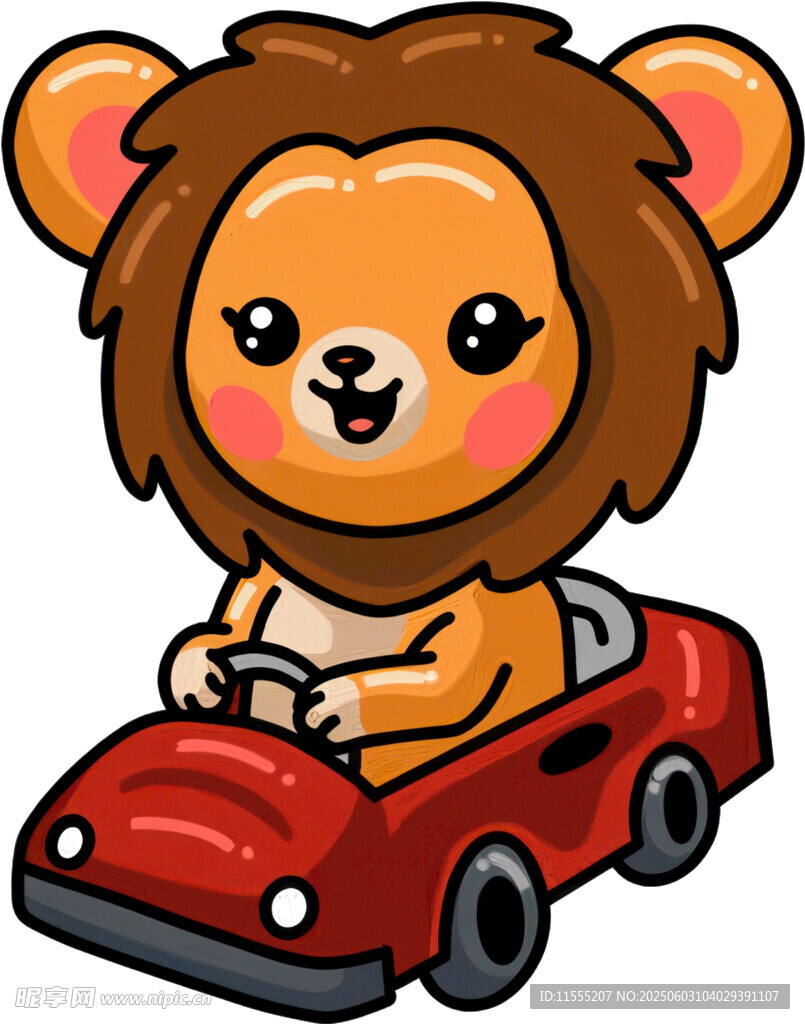 小狮子驾驶红色小汽车