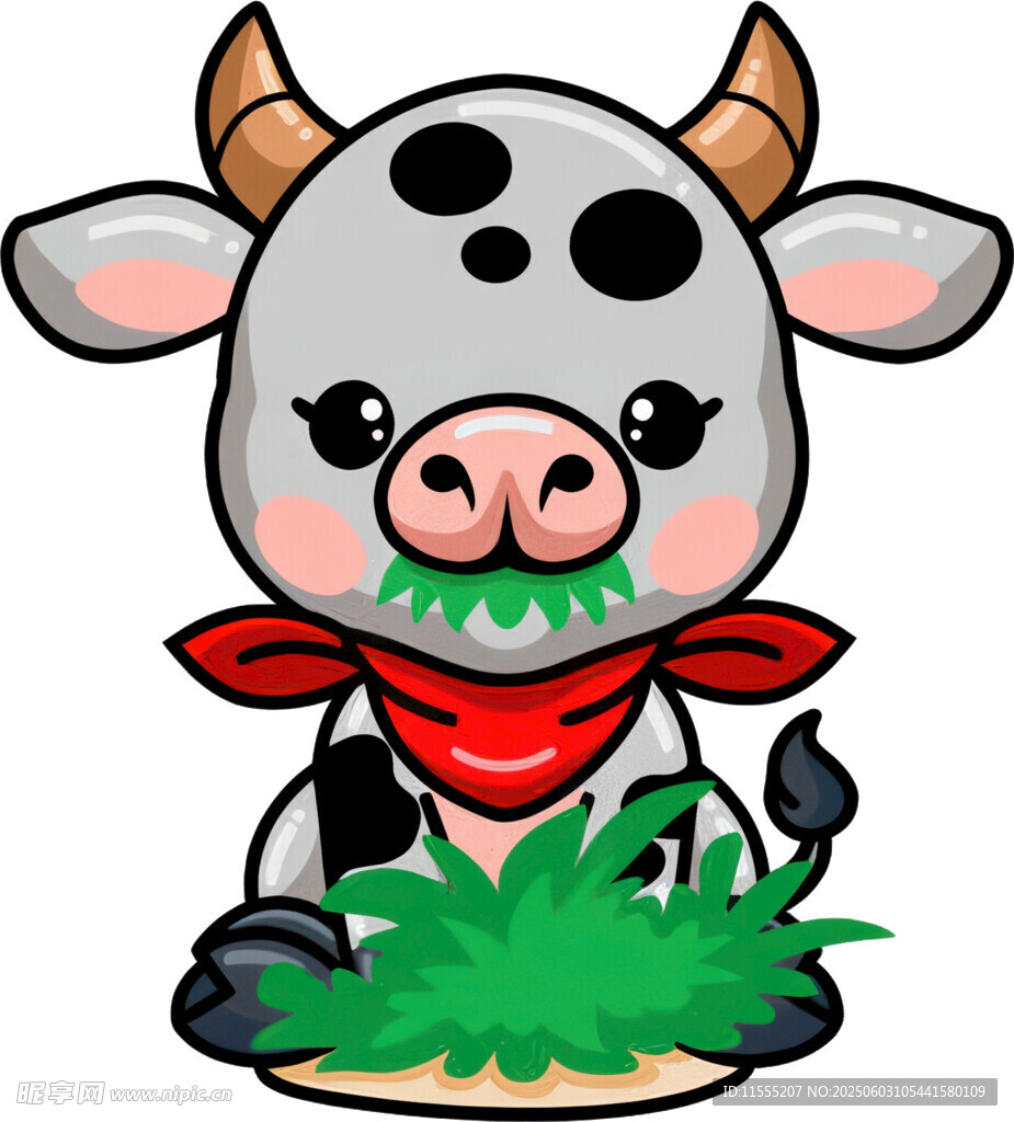 可爱小牛吃草图