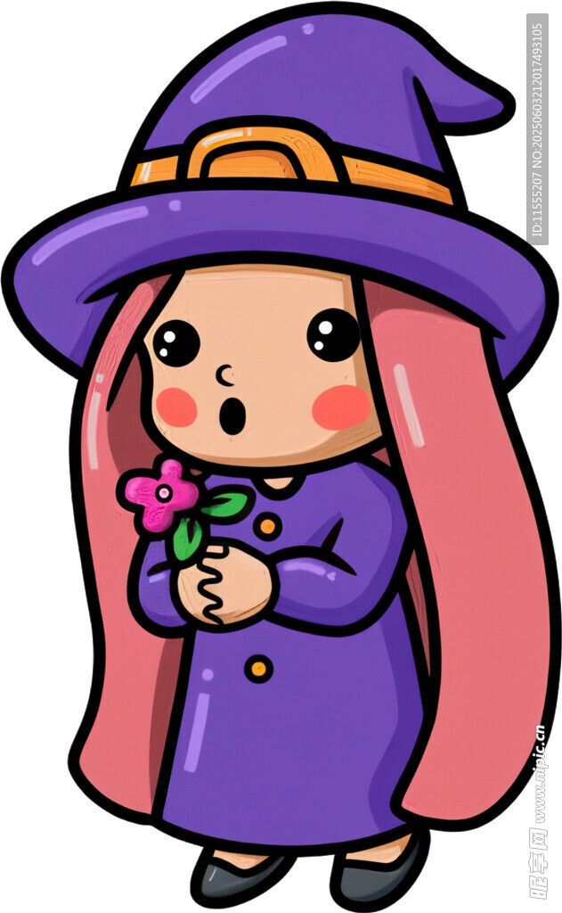 可爱女巫小兔手持魔法花