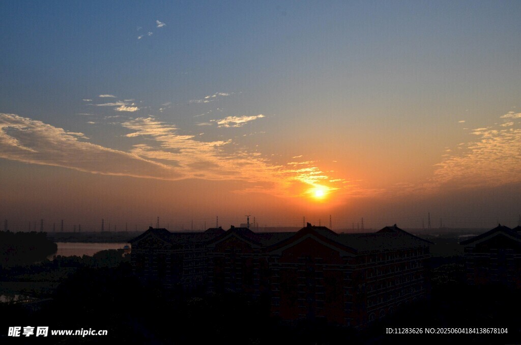 夕阳西下城市天际美景