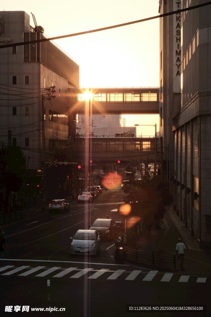 夕阳下的城市街道景象