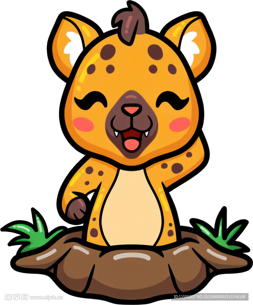 可爱小鬣狗坐在树桩上