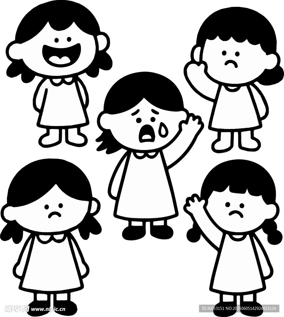 女孩多样表情插画