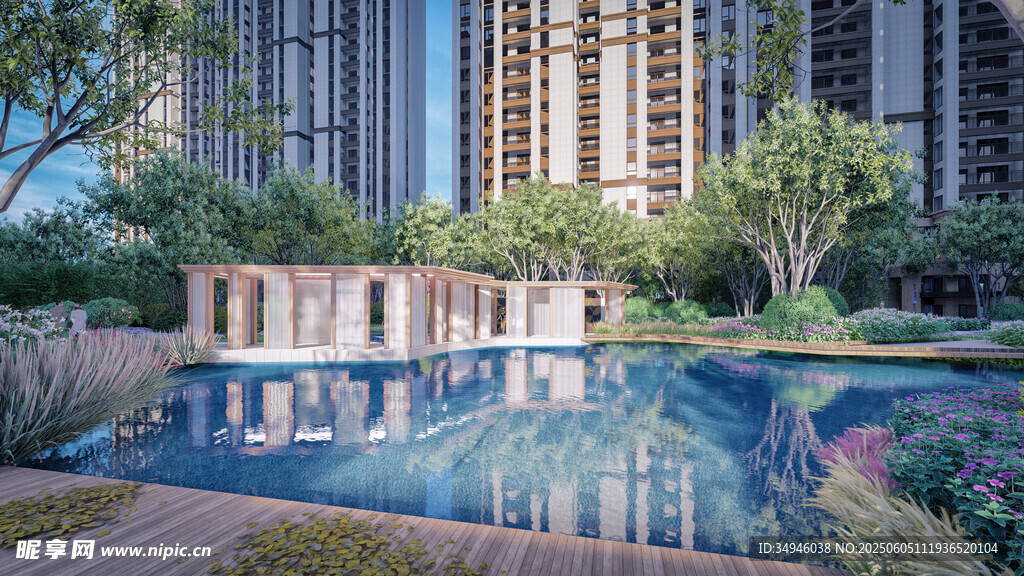 现代小区中的静谧泳池景观