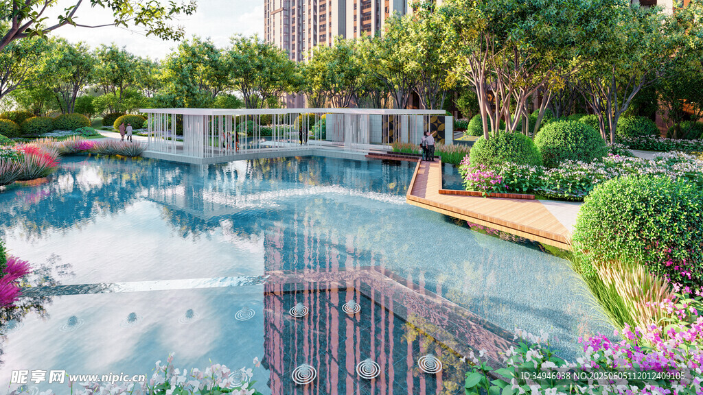 精致园林景观中的水景桥