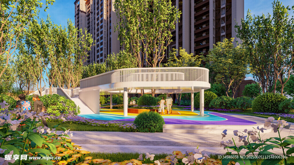 现代小区景观凉亭效果图