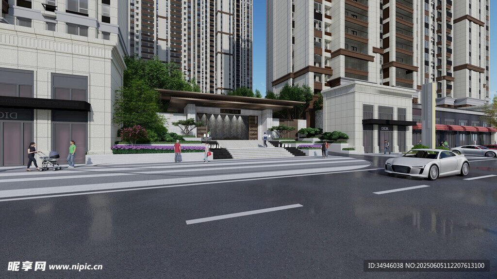 城市街道旁的高楼景观