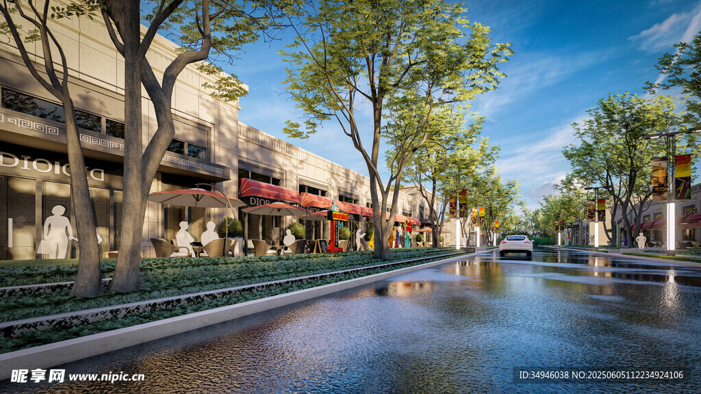 河畔城市街道美丽风光