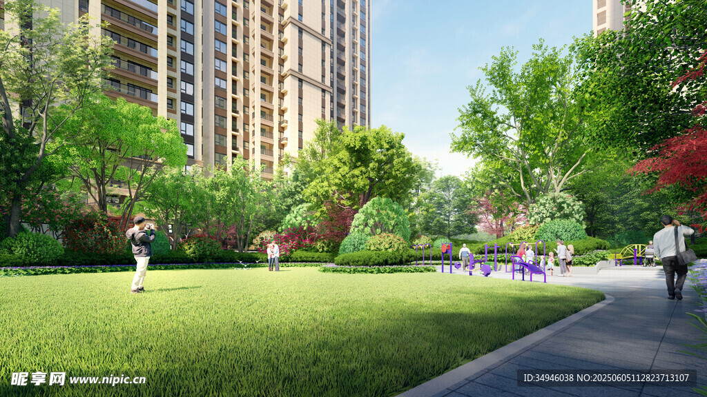 城市中的惬意公园生活场景