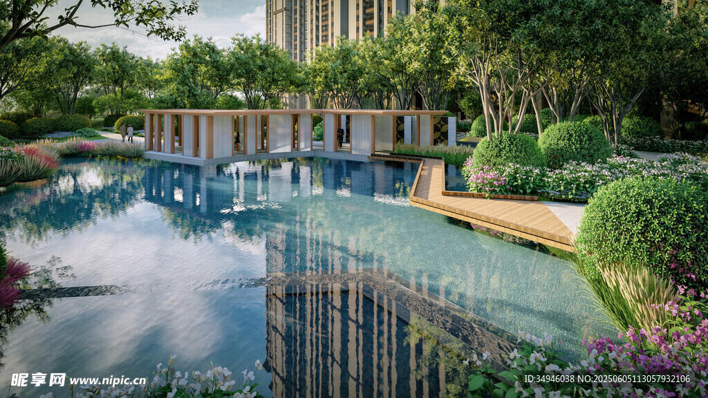 现代园林景观中的静谧水池