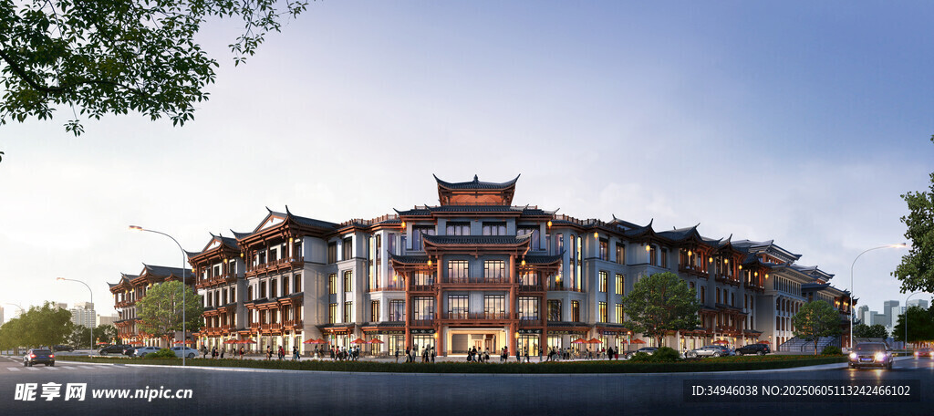 中式古建筑群临水而立