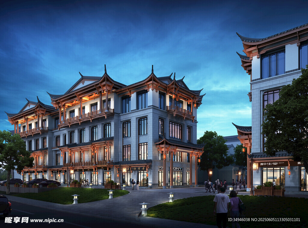 中式风格建筑夜景图