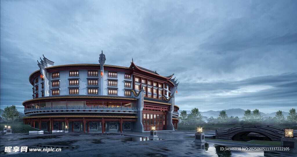 中式风格多层建筑景观