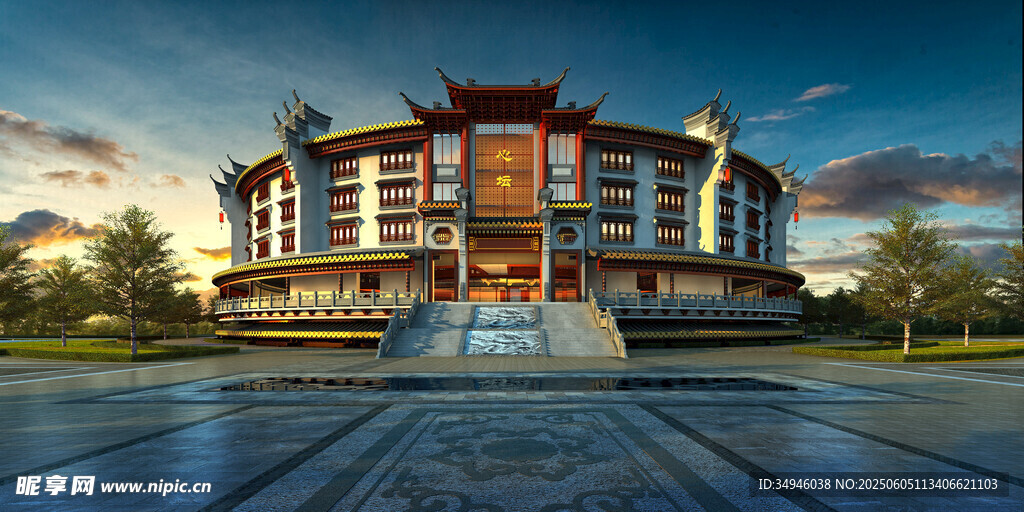 中式宏伟建筑景观