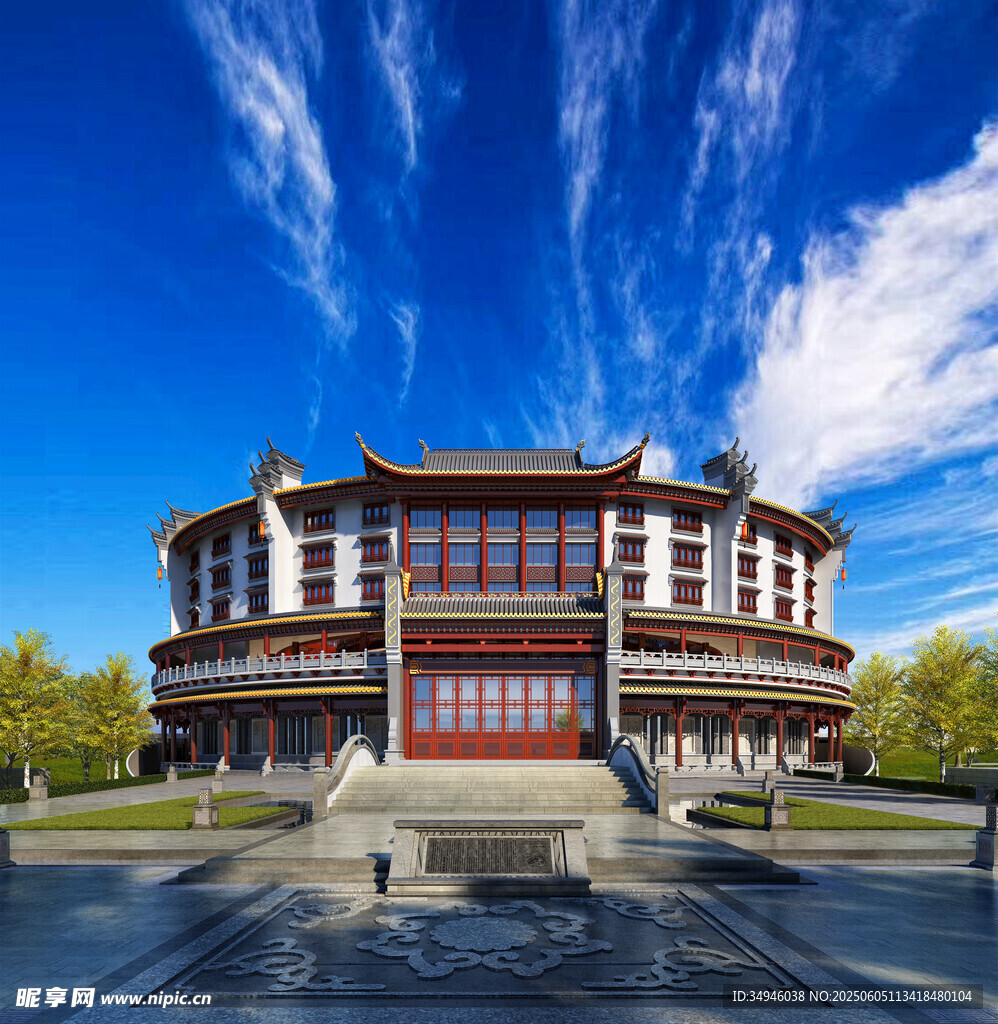 中式古典圆形建筑景观