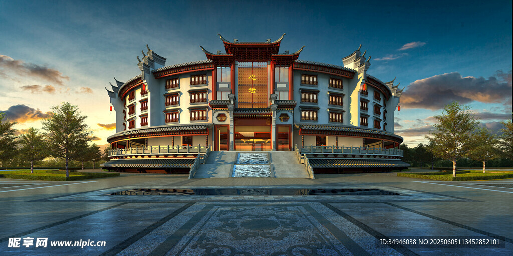 宏伟中式建筑外观景观