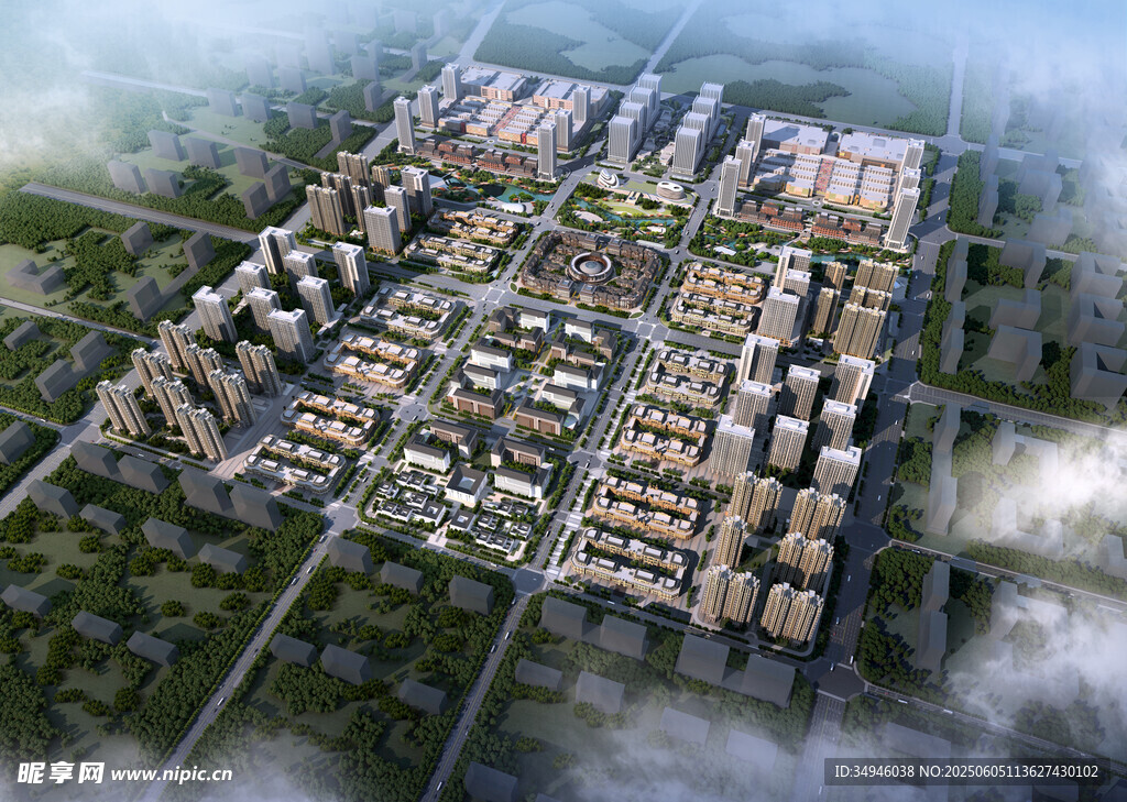 城市建筑群鸟瞰效果图