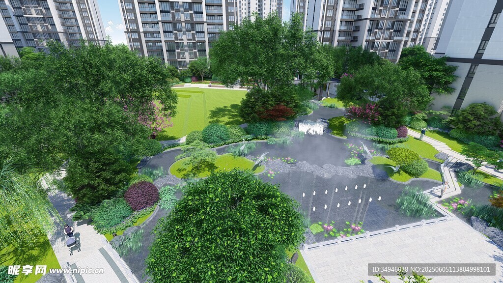 小区内绿意盎然的景观