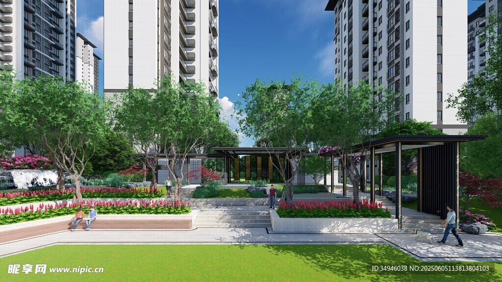 现代都市小区景观一角