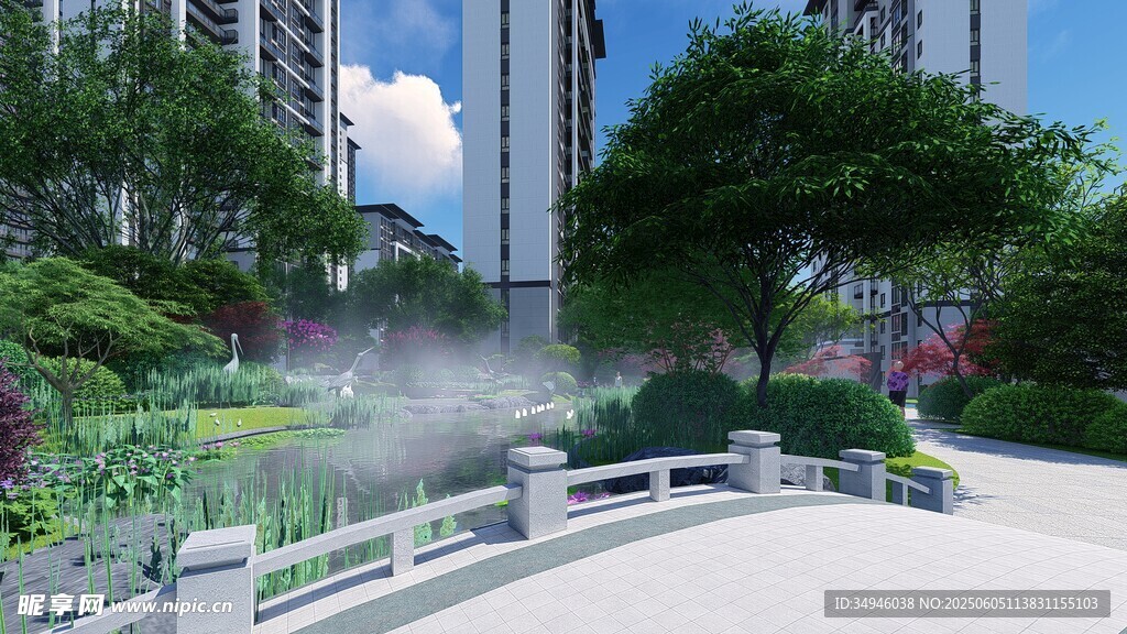 城市花园中的喷雾景观