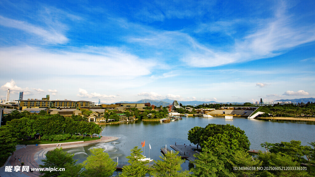 河畔美景 绿意盎然的风光