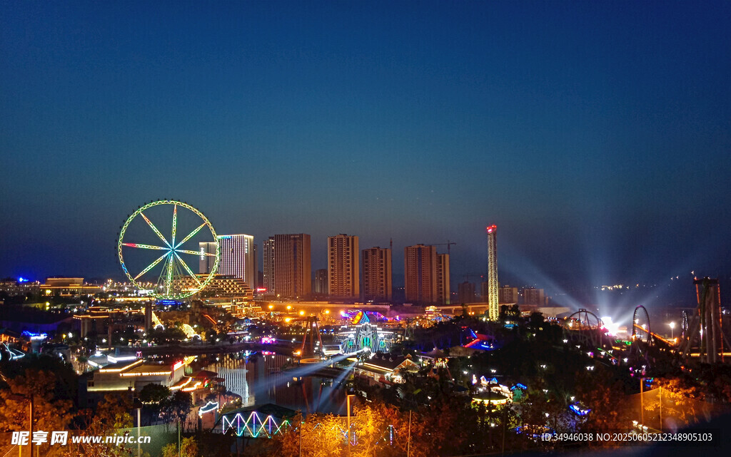 城市璀璨夜景摩天轮绽放