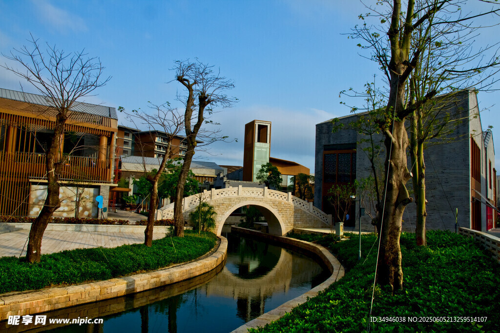 中式园林小桥流水景致