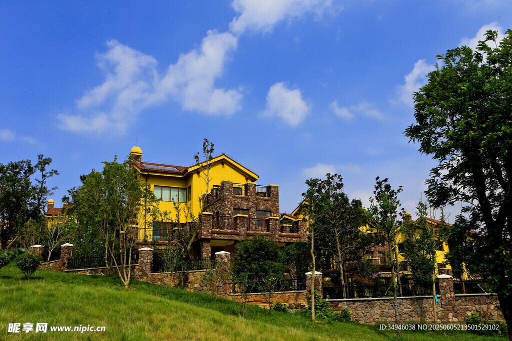 田园中的精美黄色别墅