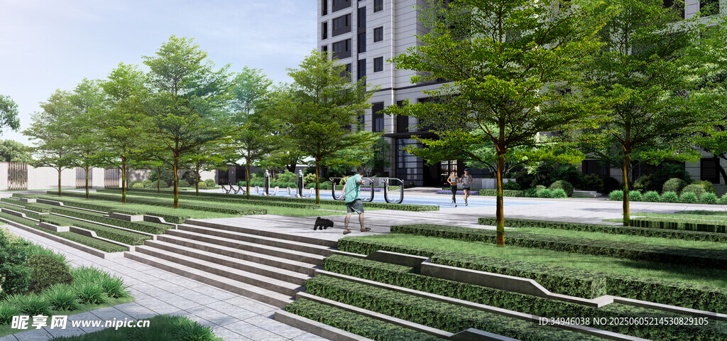 城市绿意盎然的休闲景观