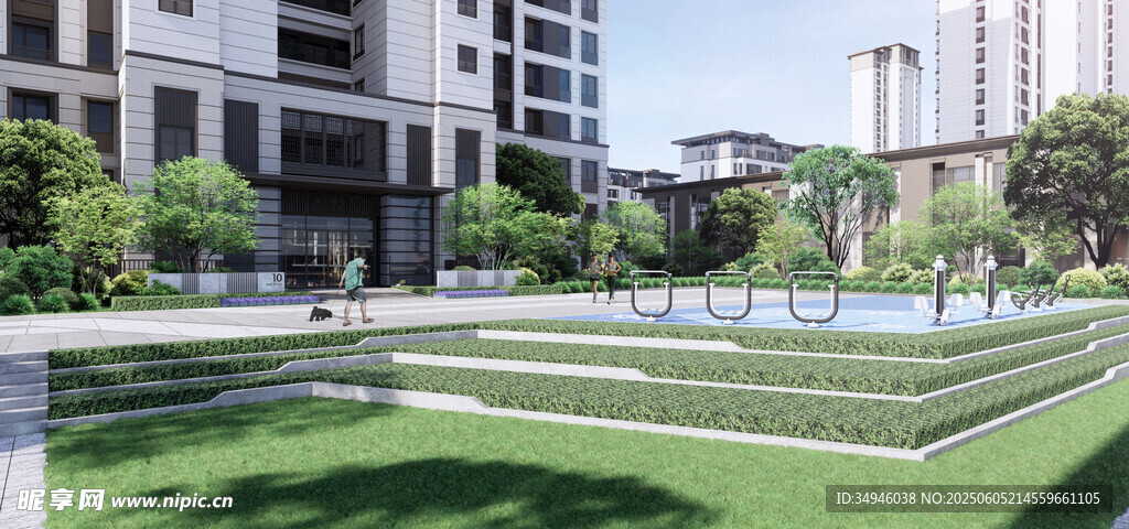 现代都市中的精致草坪景观