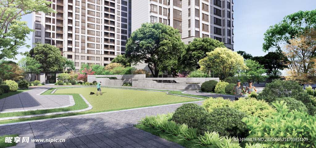 城市中的绿意住宅区景观