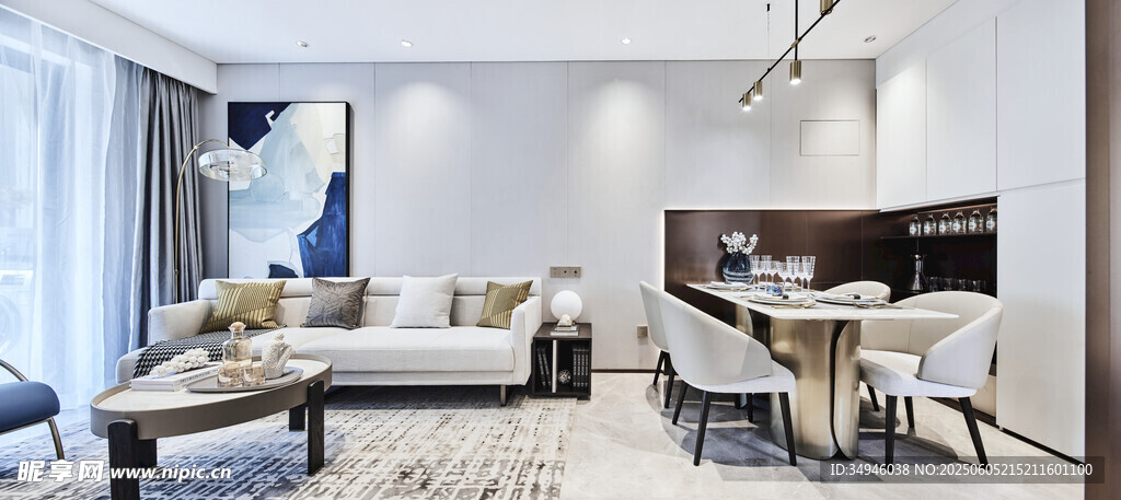 现代简约风客厅餐厅全景