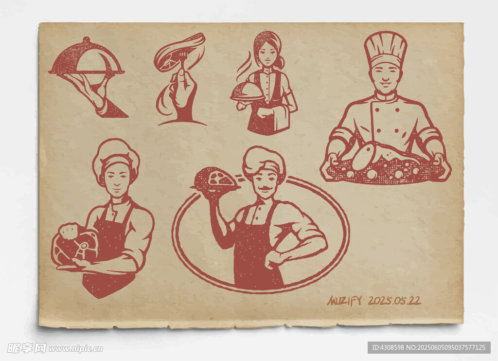 6款入厨师图标手绘稿