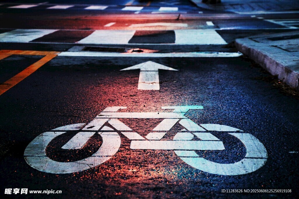 夜间道路上的自行车专用标识