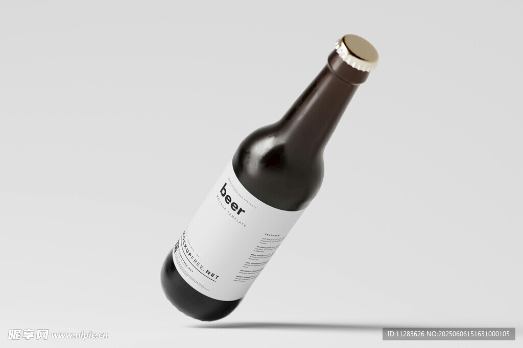 倾斜的棕色啤酒瓶展示图