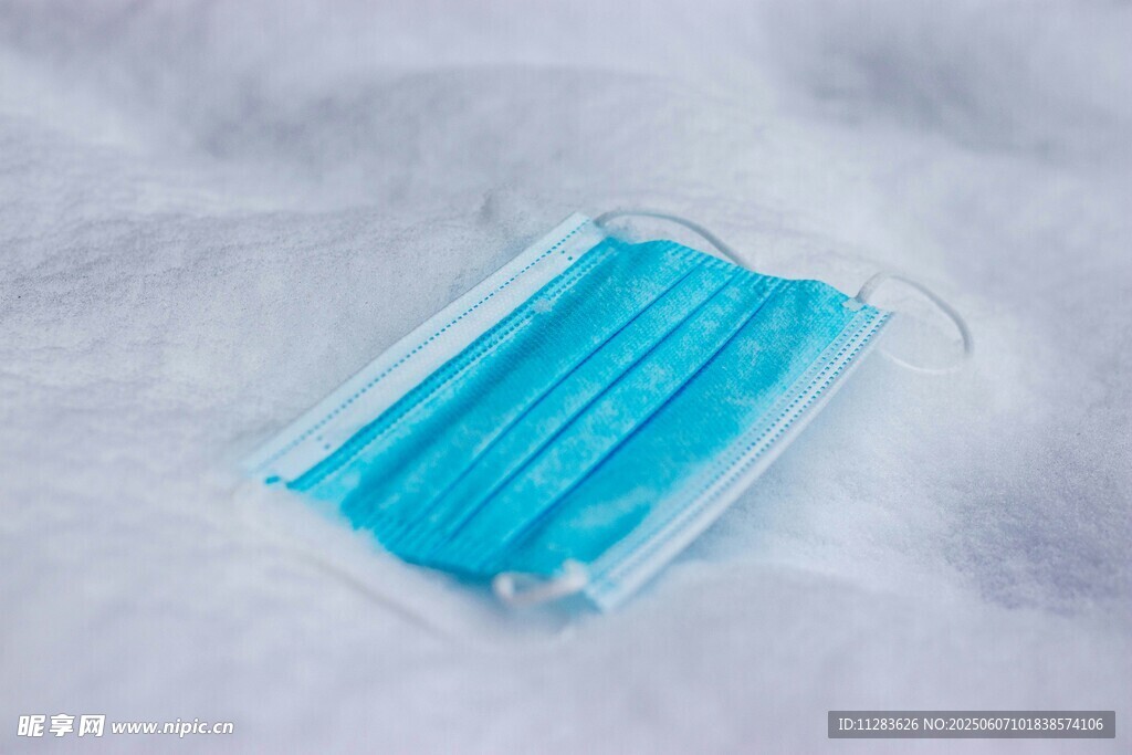 蓝色医用口罩特写