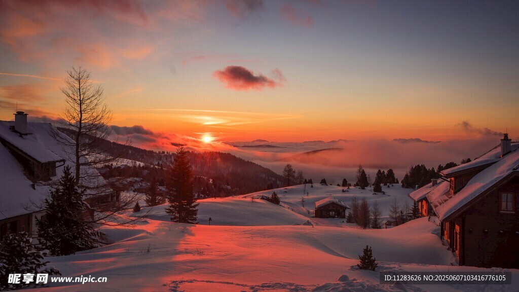 雪乡日落美景