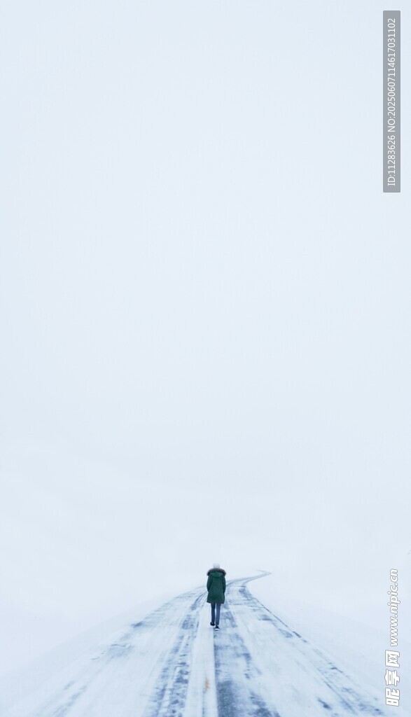 雪地中延伸的电线