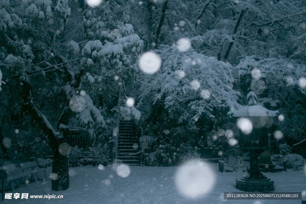 飘雪的静谧园林景观