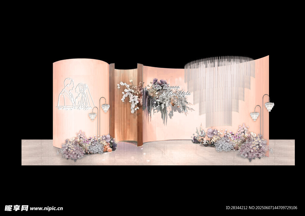 粉色系婚礼拱门装饰设计