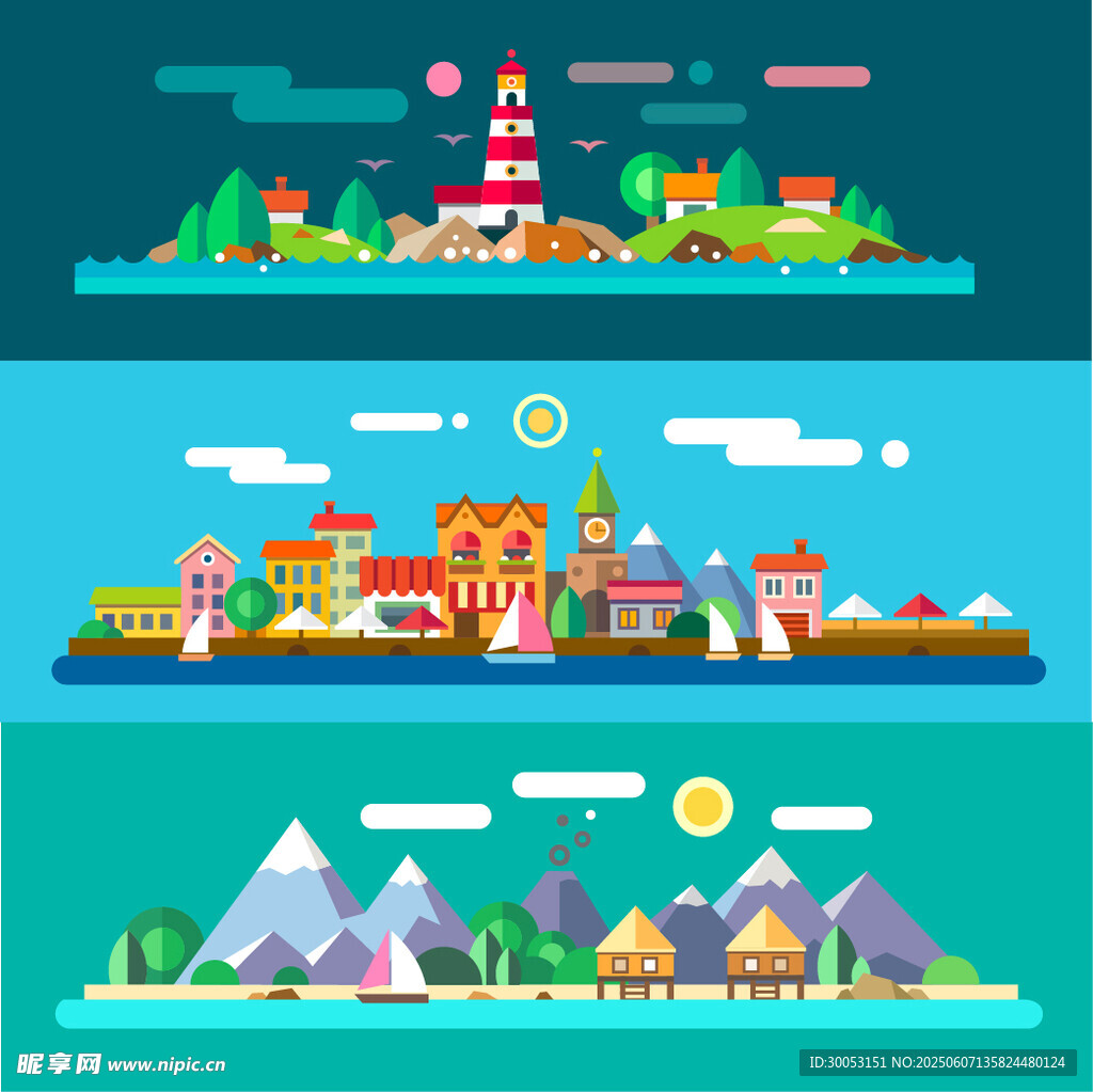 多彩风景插画展示多样景观