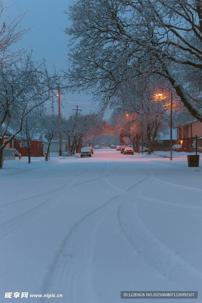 雪后静谧街道冬日景象